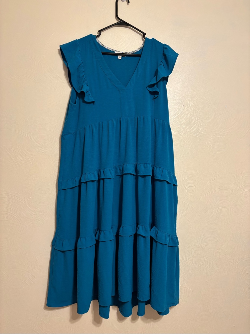 Umgee Teal Ruffle Tiered V-Neck Midi Dress